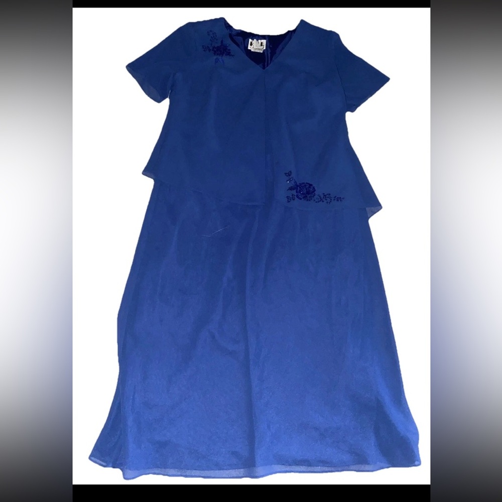 KSL Karin Steven’s Dress Blue Size 14w Beading Accents Mother In Law Dress/semi